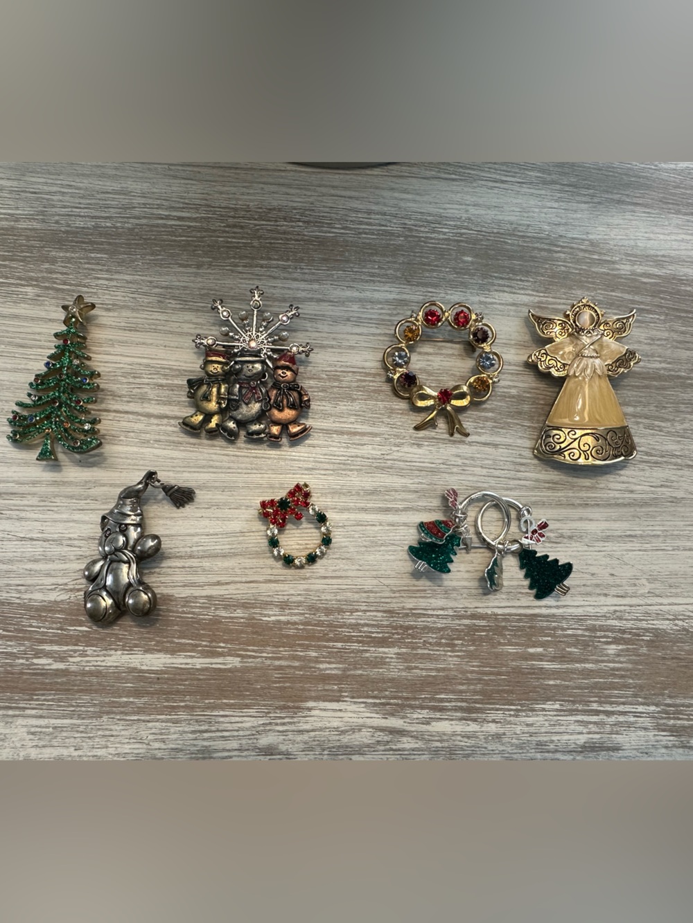 Festive Holiday Brooch Set - Green, Red, Gold, Silver Accents